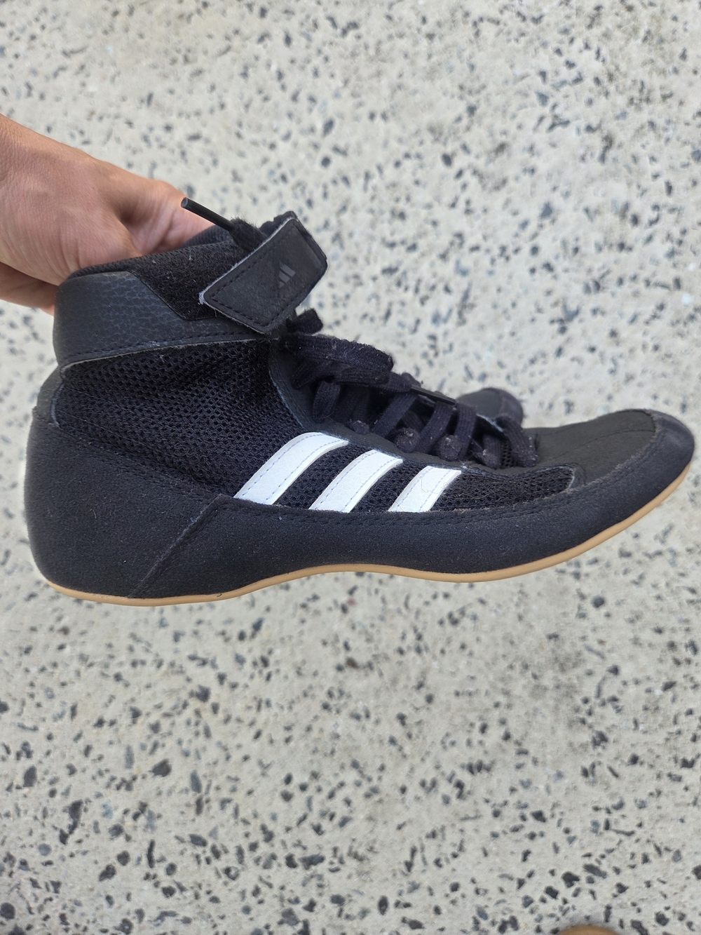 Adidas Youth Black Wrestling Shoes with White Stripes